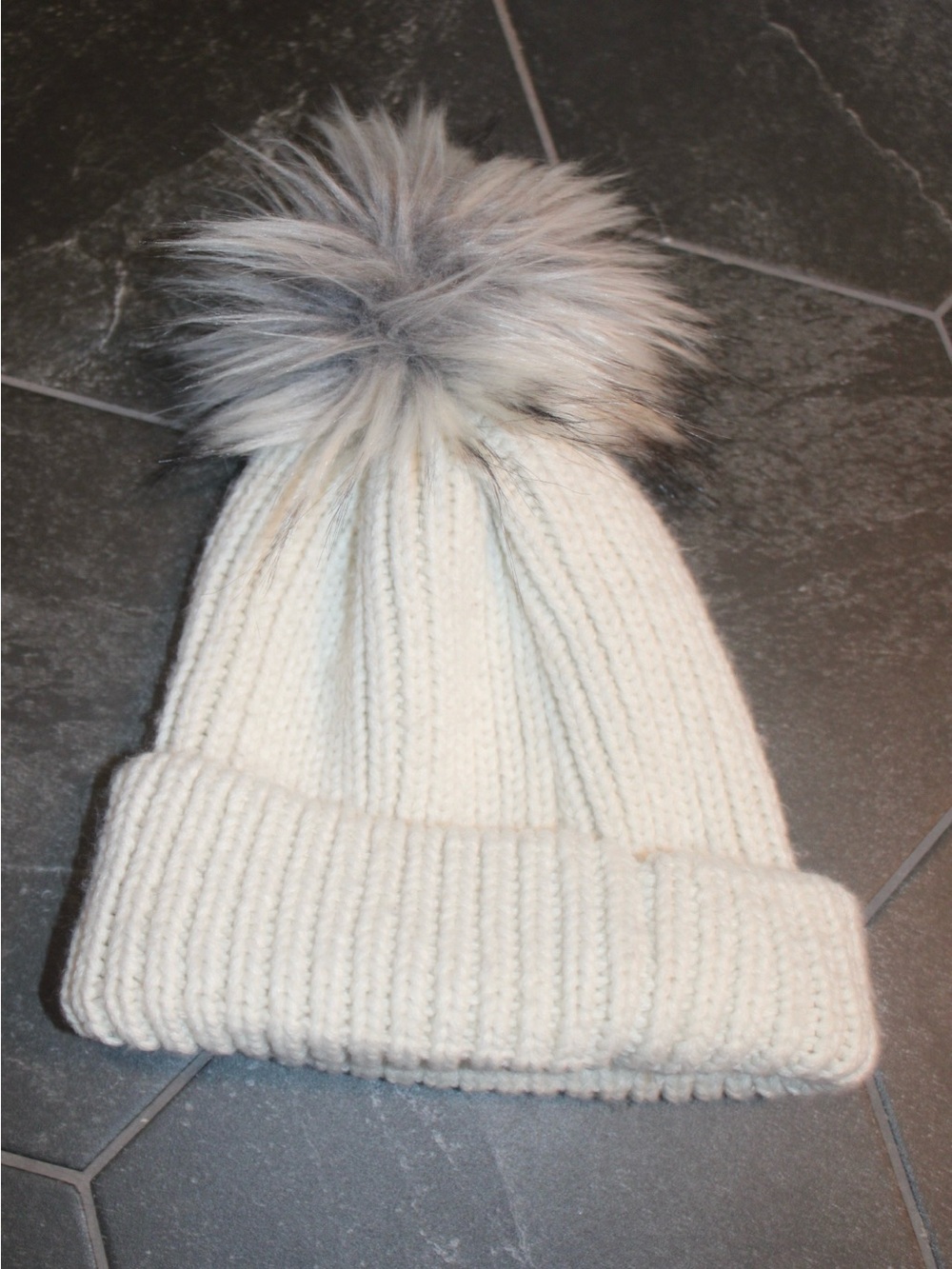 LA hearts Cozy Cream Knit Pom Pom Beanie white